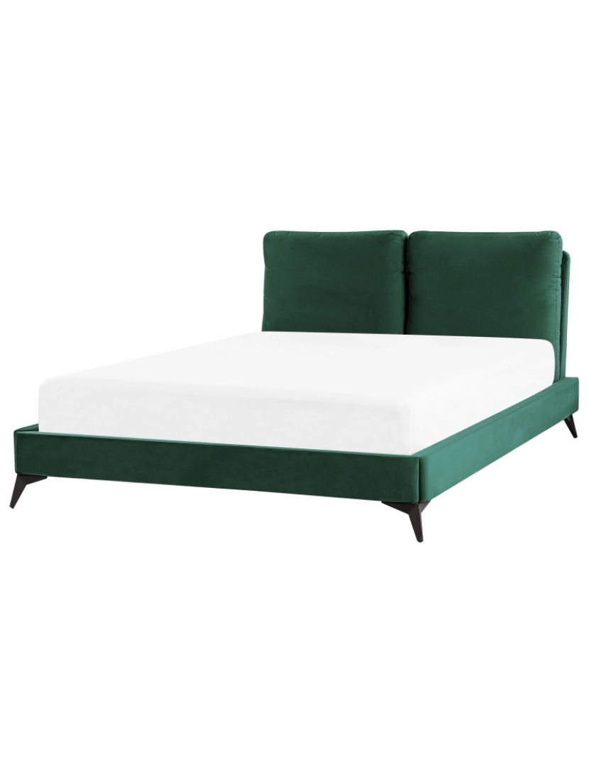 imagem de Cama de casal em veludo verde esmeralda 140 x 200 cm MELLE2