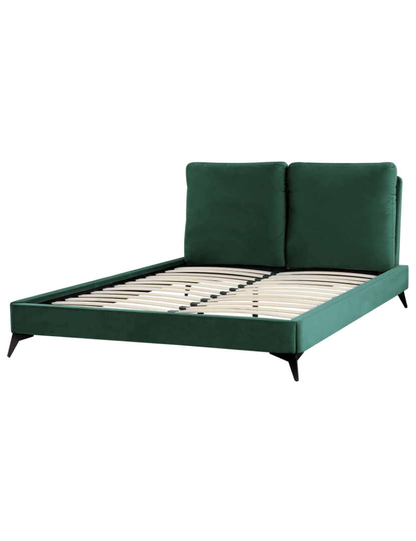 imagem de Cama de casal em veludo verde esmeralda 140 x 200 cm MELLE6