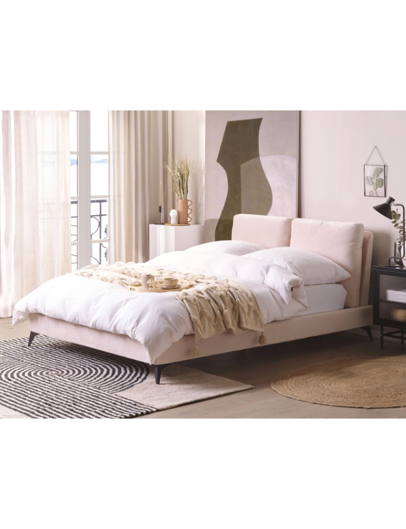 Beliani - Cama de casal em veludo rosa 140 x 200 cm MELLE