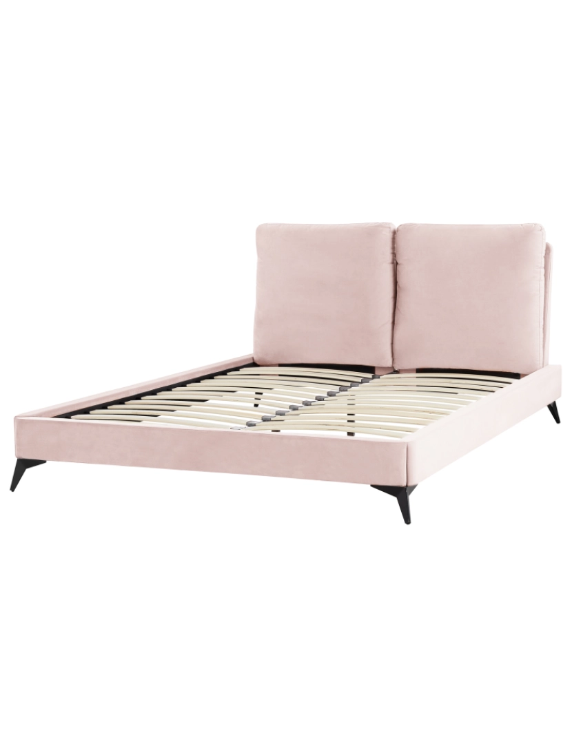 imagem de Cama de casal em veludo rosa 140 x 200 cm MELLE6