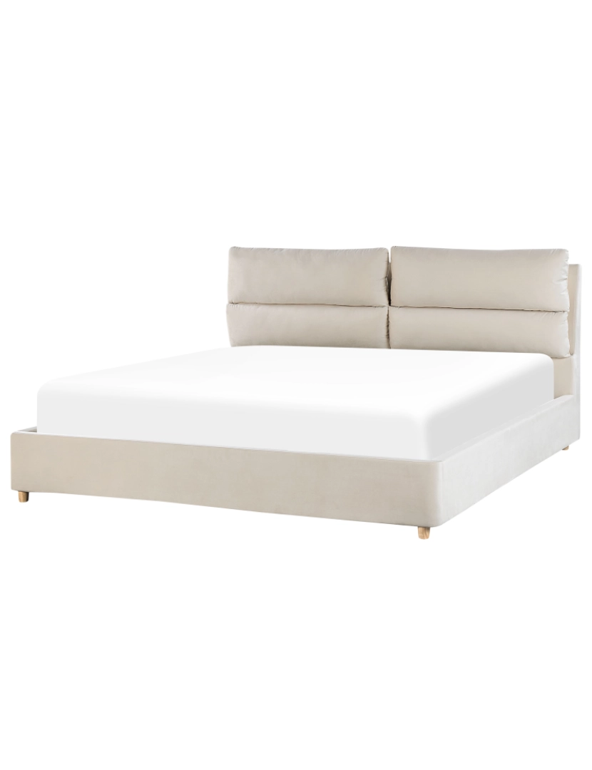 imagem de Cama de casal com arrumação em veludo creme claro 180 x 200 cm BATILLY4