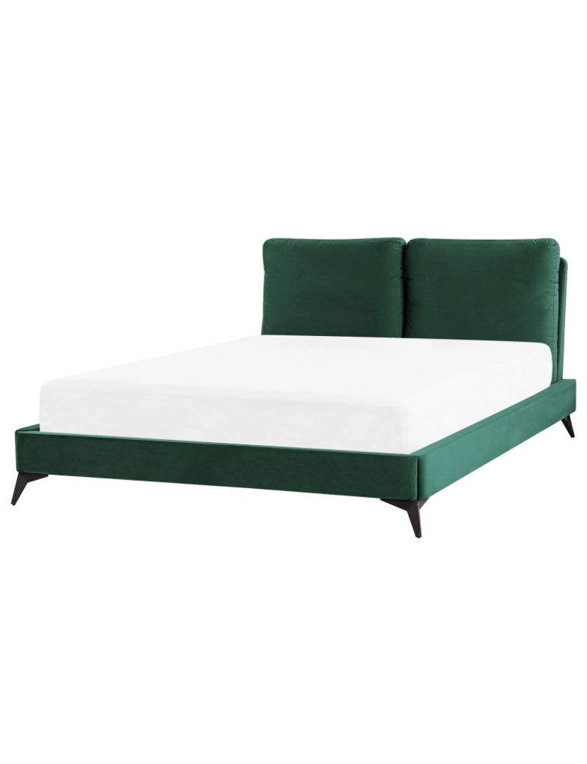 imagem de Cama de casal em veludo verde esmeralda 160 x 200 cm MELLE2