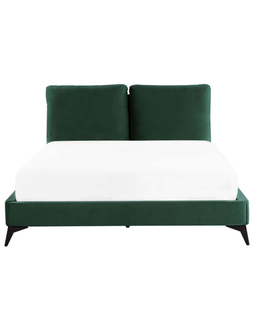 imagem de Cama de casal em veludo verde esmeralda 160 x 200 cm MELLE4