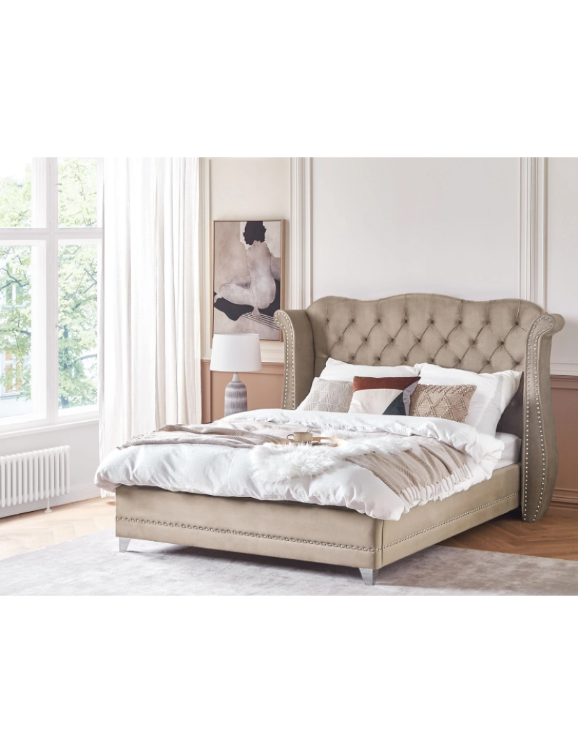 imagem de Cama de casal em veludo taupe 180 x 200 cm AYETTE2