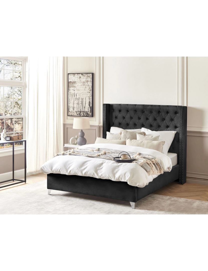 imagem de Cama de casal em veludo preto 140 x 200 cm LUBBON2