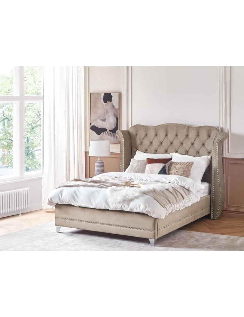 imagem de Cama de casal em veludo taupe 140 x 200 cm AYETTE2