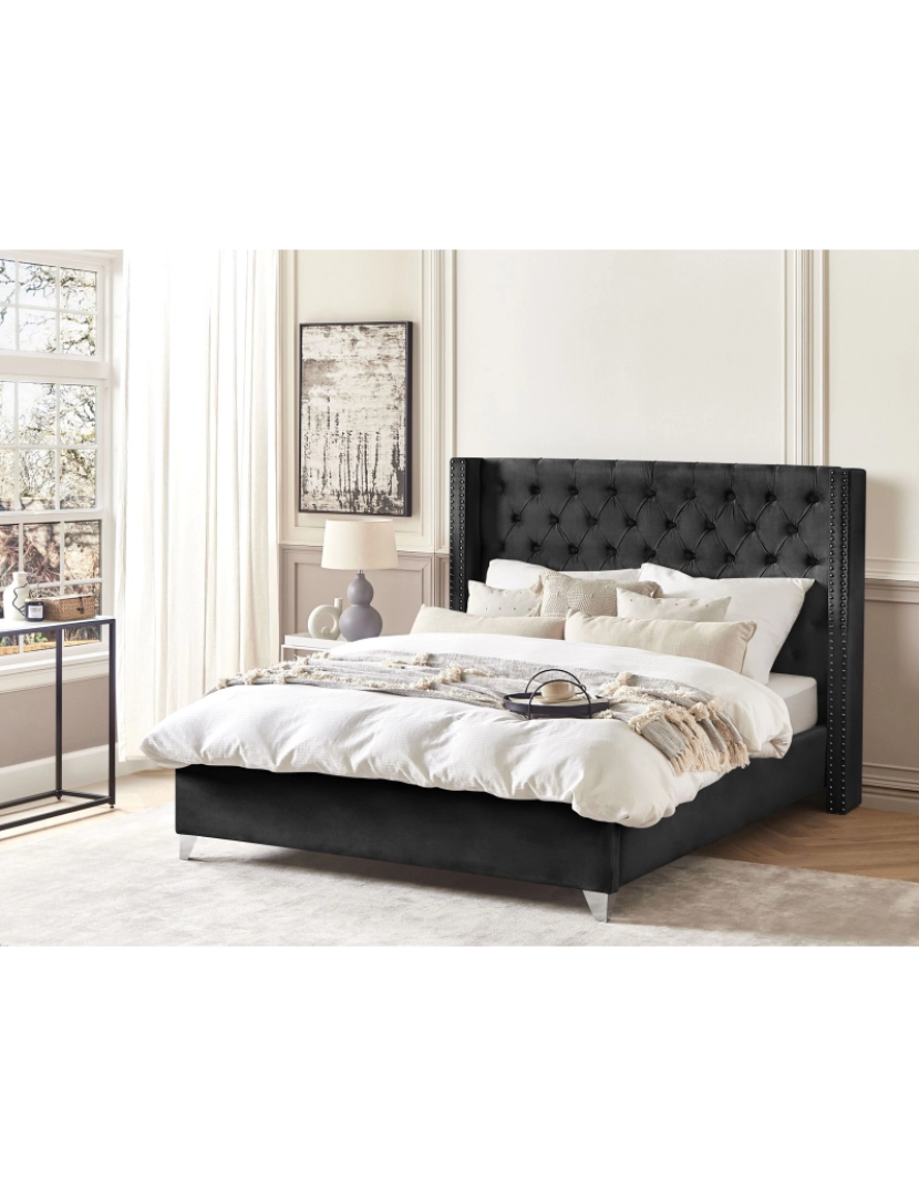 imagem de Cama de casal em veludo preto 180 x 200 cm LUBBON2