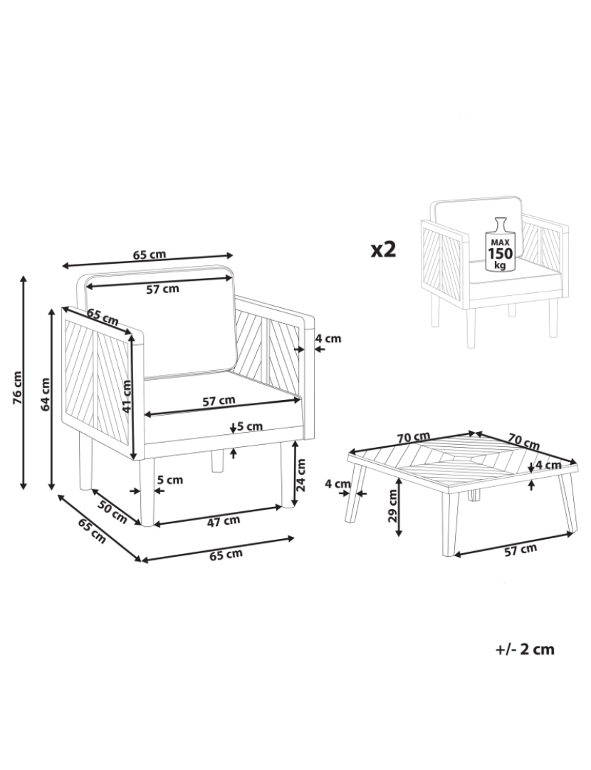 Beliani - Conjunto de mesa e cadeiras com almofada Madeira Castanho claro BARATTI