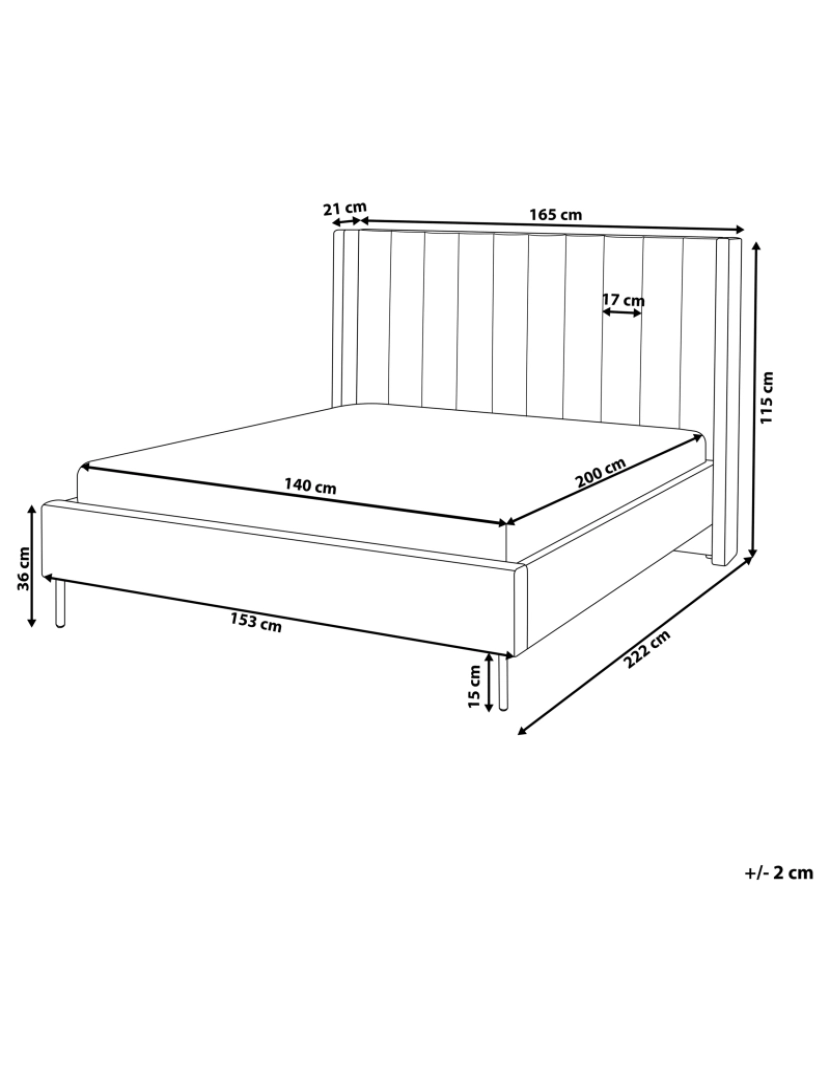 Beliani - Cama de casal em veludo creme 140 x 200 cm VILLETTE