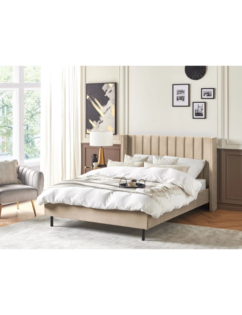 imagem de Cama de casal em veludo creme 140 x 200 cm VILLETTE2