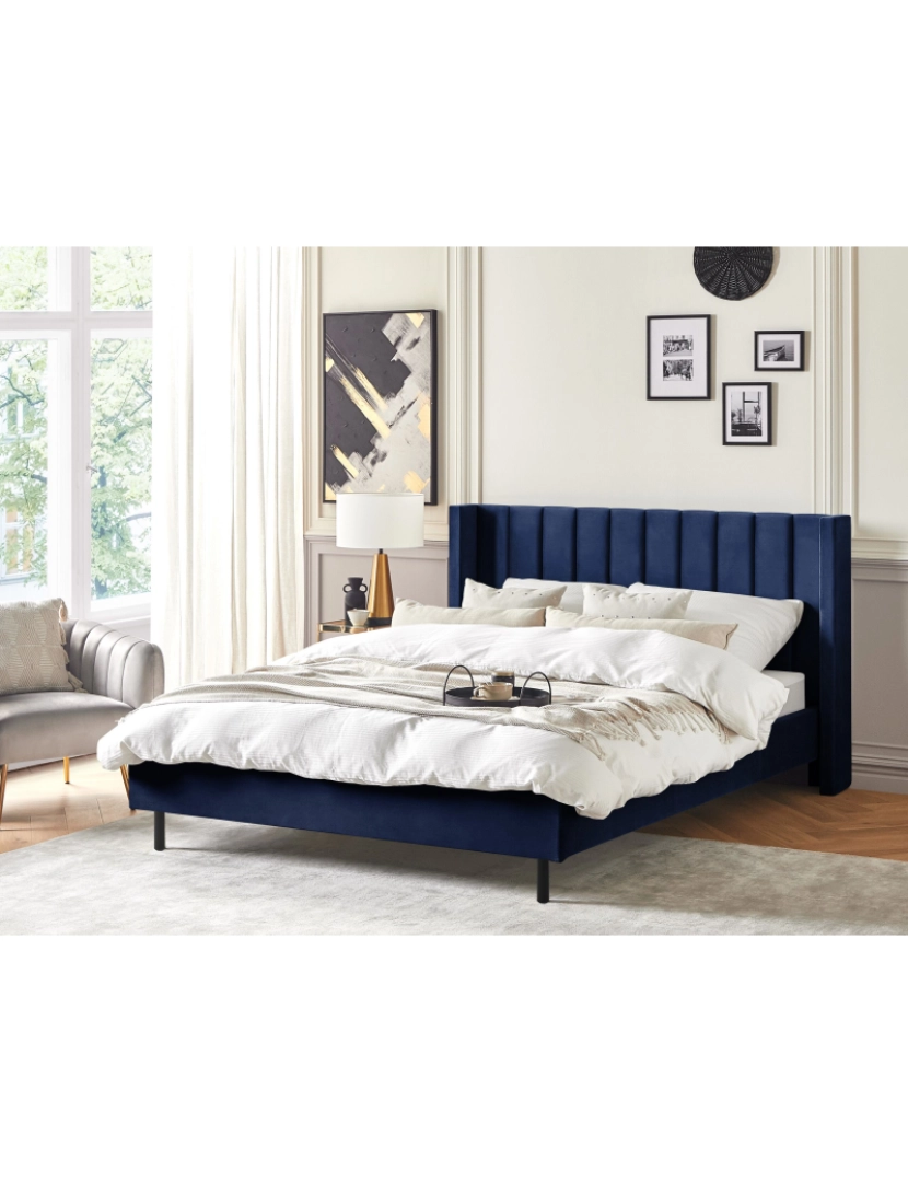 imagem de Cama de casal em veludo azul marinho 180 x 200 cm VILLETTE2