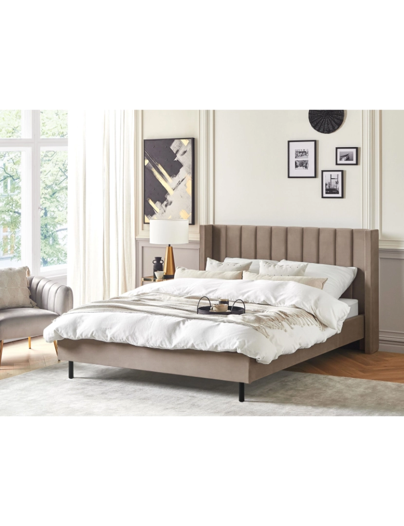 imagem de Cama de casal em veludo taupe 180 x 200 cm VILLETTE2