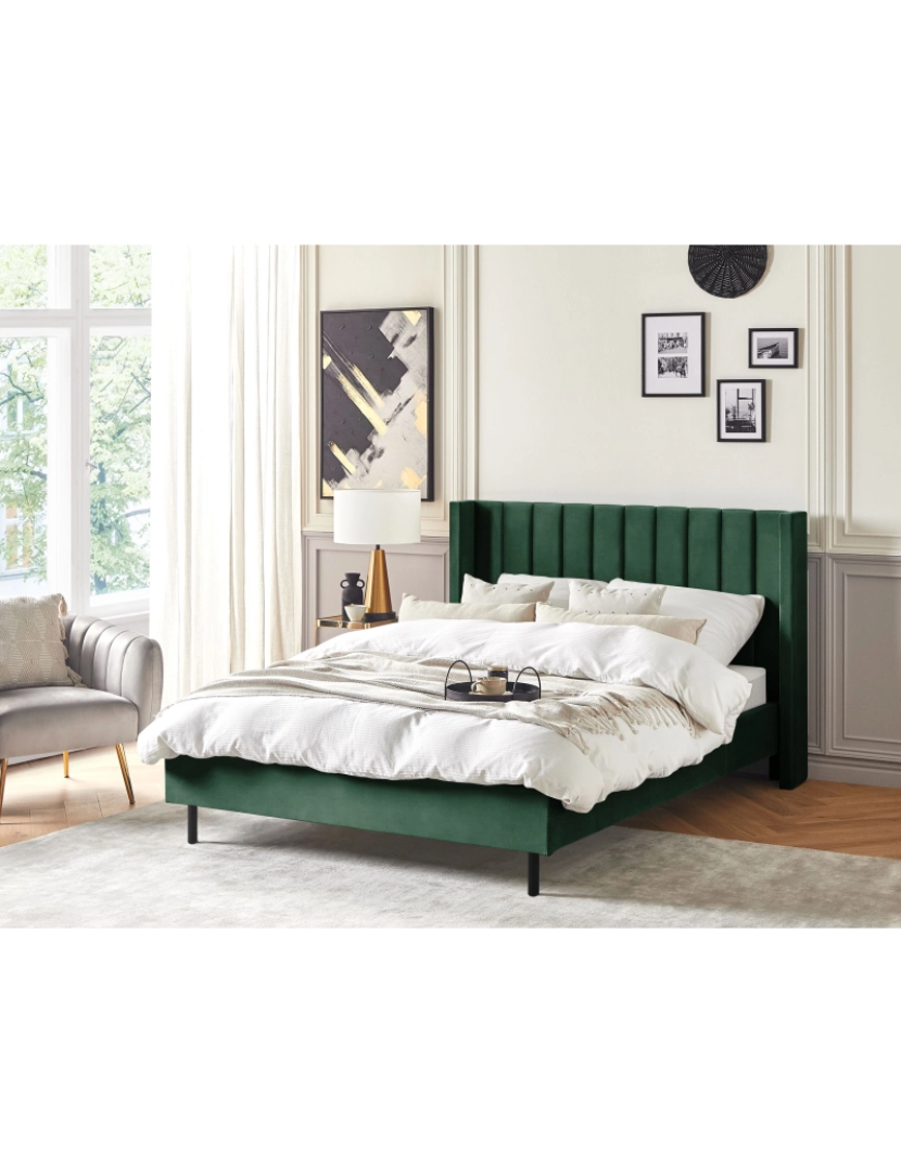 imagem de Cama de casal em veludo verde escuro 140 x 200 cm VILLETTE2