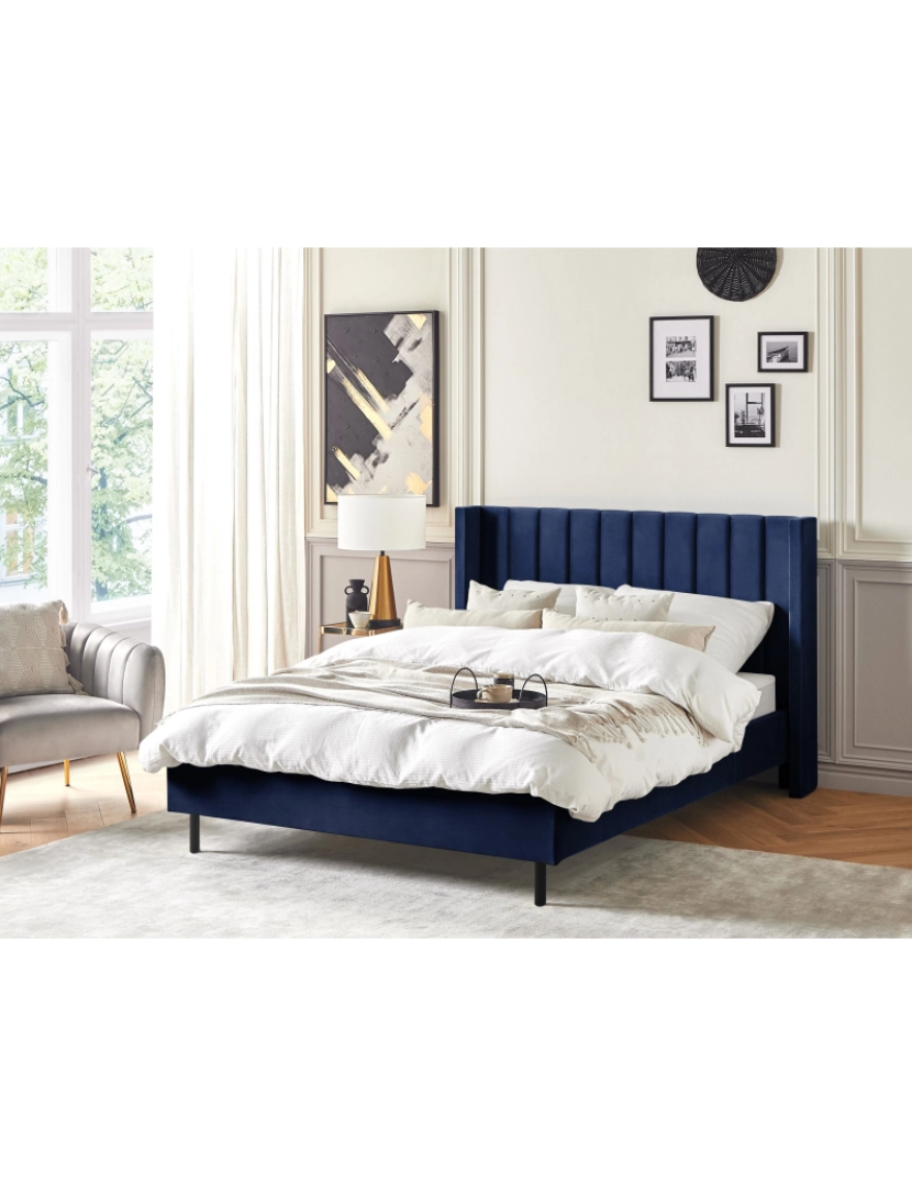 imagem de Cama de casal em veludo azul marinho 140 x 200 cm VILLETTE2