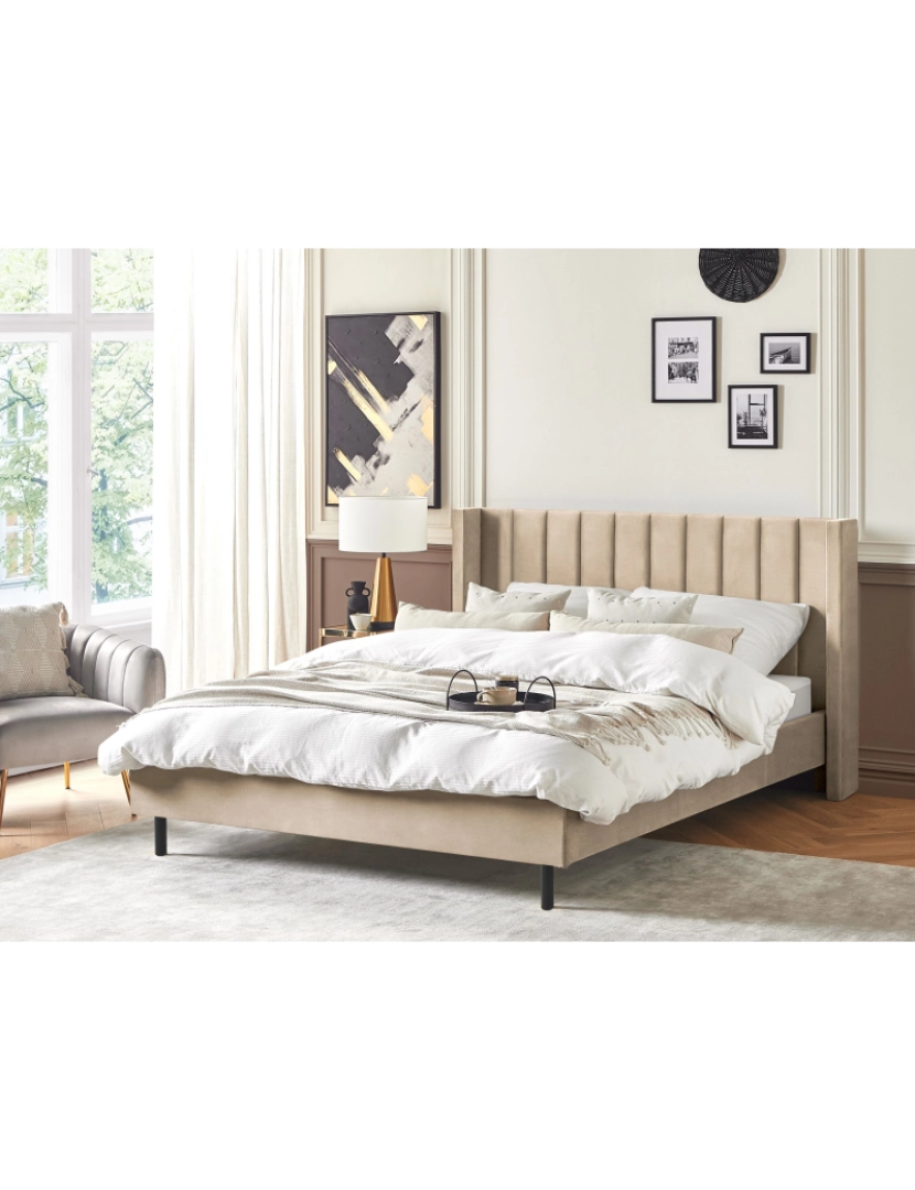 imagem de Cama de casal em veludo creme 180 x 200 cm VILLETTE2