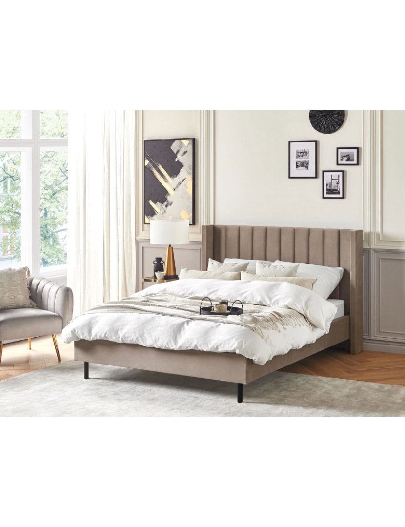 imagem de Cama de casal em veludo taupe 140 x 200 cm VILLETTE2