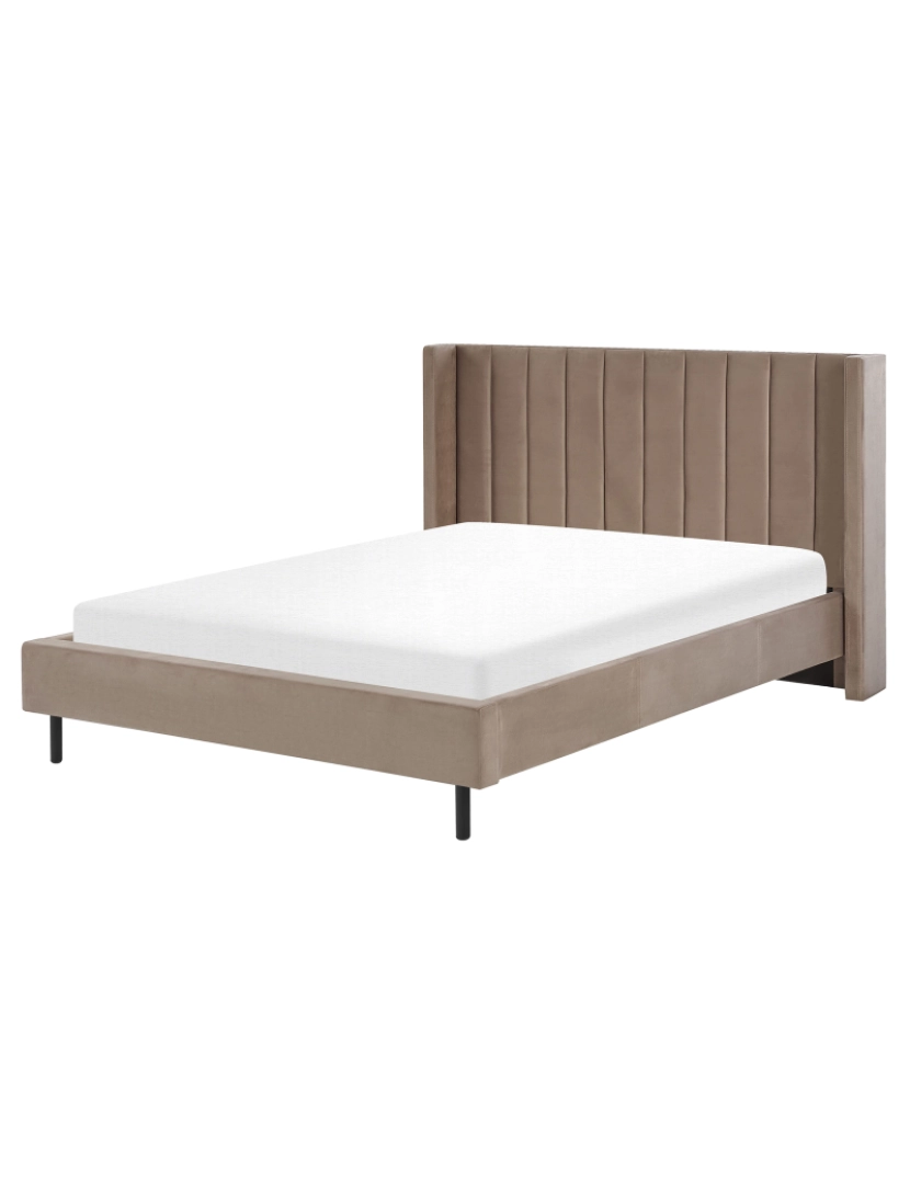 Beliani - Cama de casal em veludo taupe 160 x 200 cm VILLETTE