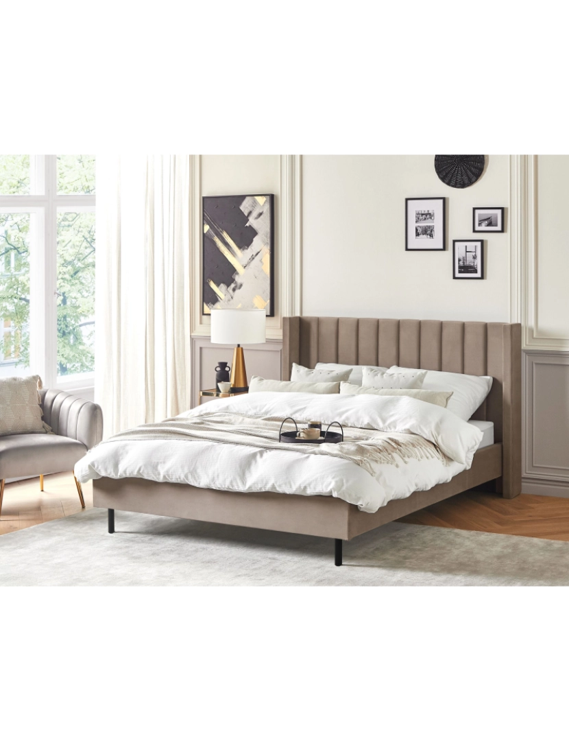 imagem de Cama de casal em veludo taupe 160 x 200 cm VILLETTE3