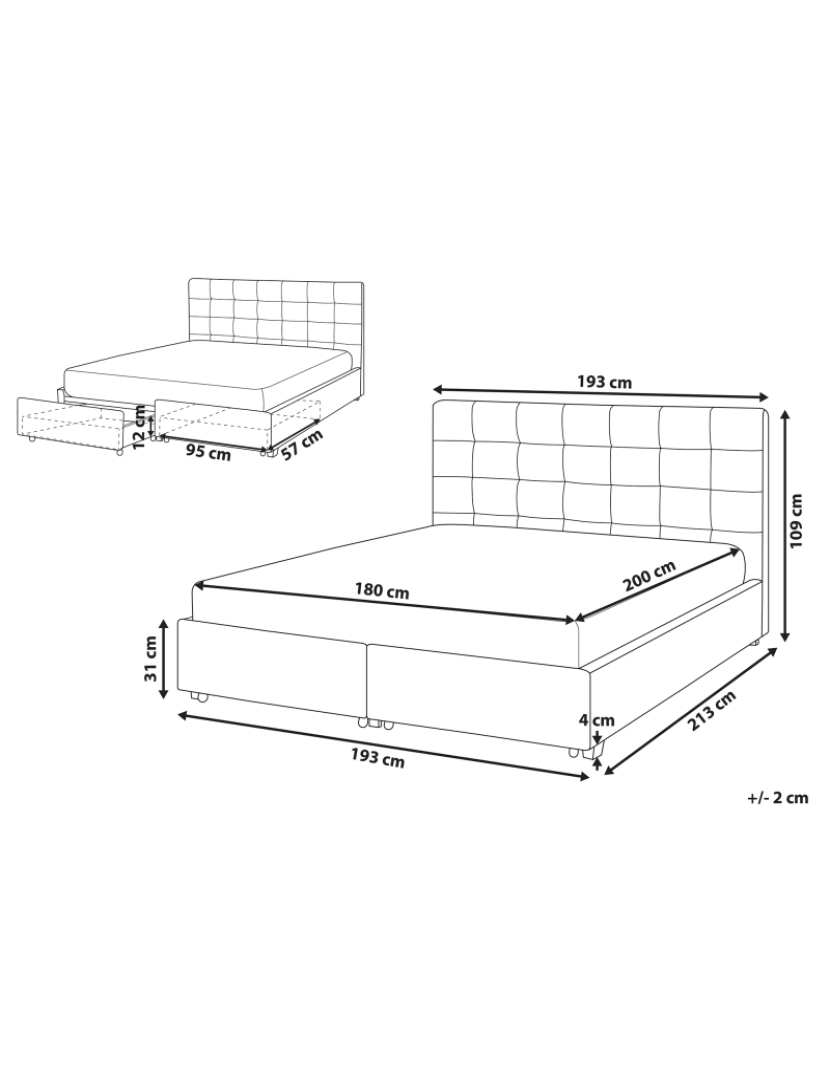 Beliani - Cama de casal com arrumação em tecido creme 180 x 200 cm LA ROCHELLE