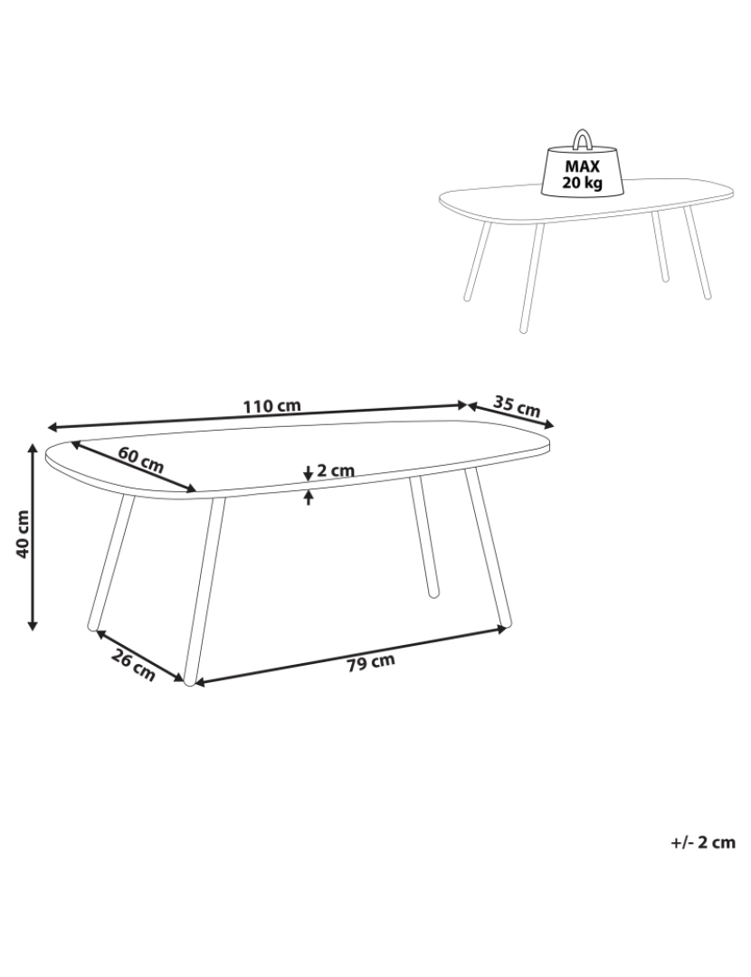 Beliani - Mesa de centro efeito mármore branco com preto BIDDLE