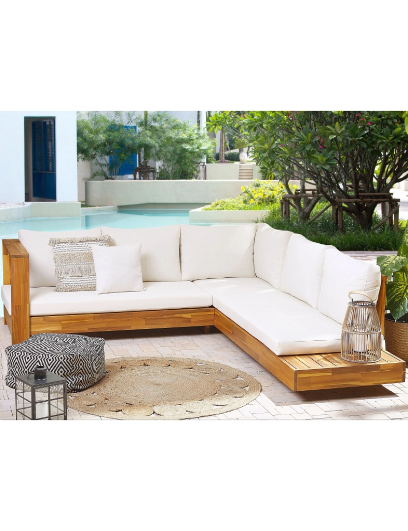 imagem de Conjunto lounge Direito Madeira de acácia Branco creme MARETTIMO2