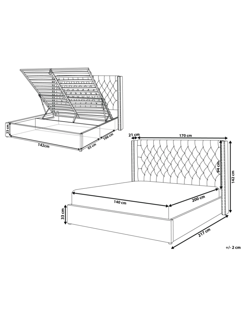 Beliani - Cama de casal com arrumação em veludo creme 140 x 200 cm LUBBON