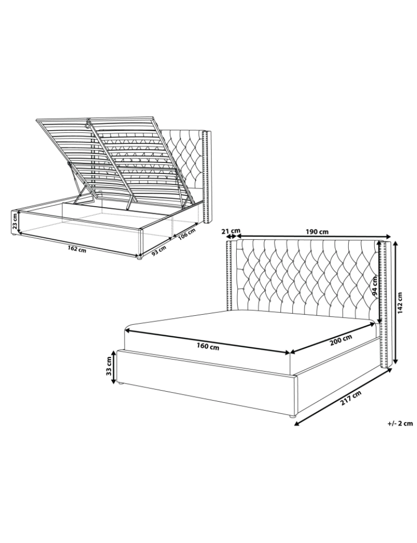 Beliani - Cama de casal em veludo preto com arrumação 160 x 200 cm LUBBON