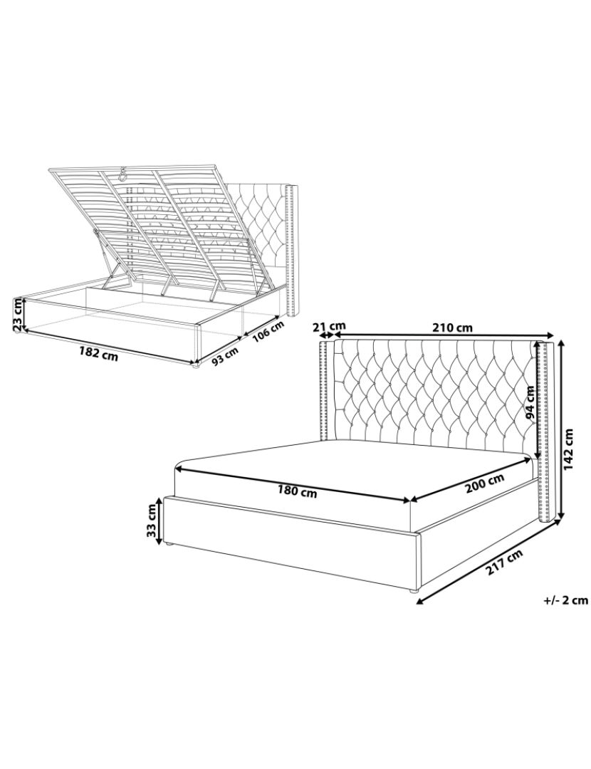 Beliani - Cama de casal com arrumação em veludo cinzento claro 180 x 200 cm LUBBON