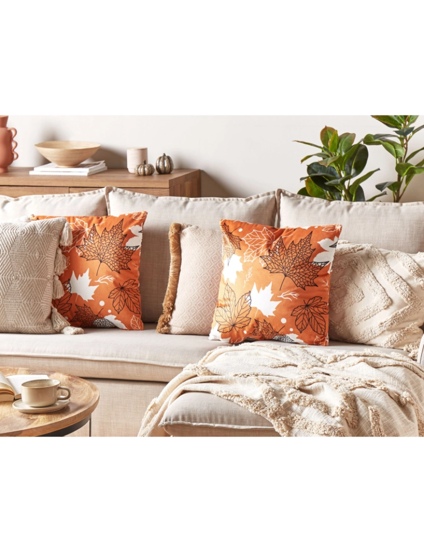 imagem de Conjunto de 2 almofadas Veludo Laranja POINSETTIA 45 x 45 cm2