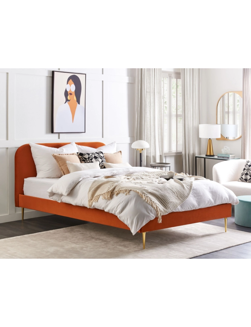 imagem de Cama de casal em veludo laranja 180 x 200 cm FLAYAT2