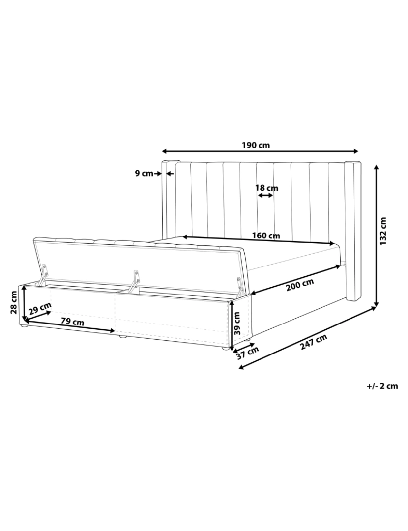 Beliani - Cama de casal com arrumação em veludo creme 160 x 200 cm NOYERS