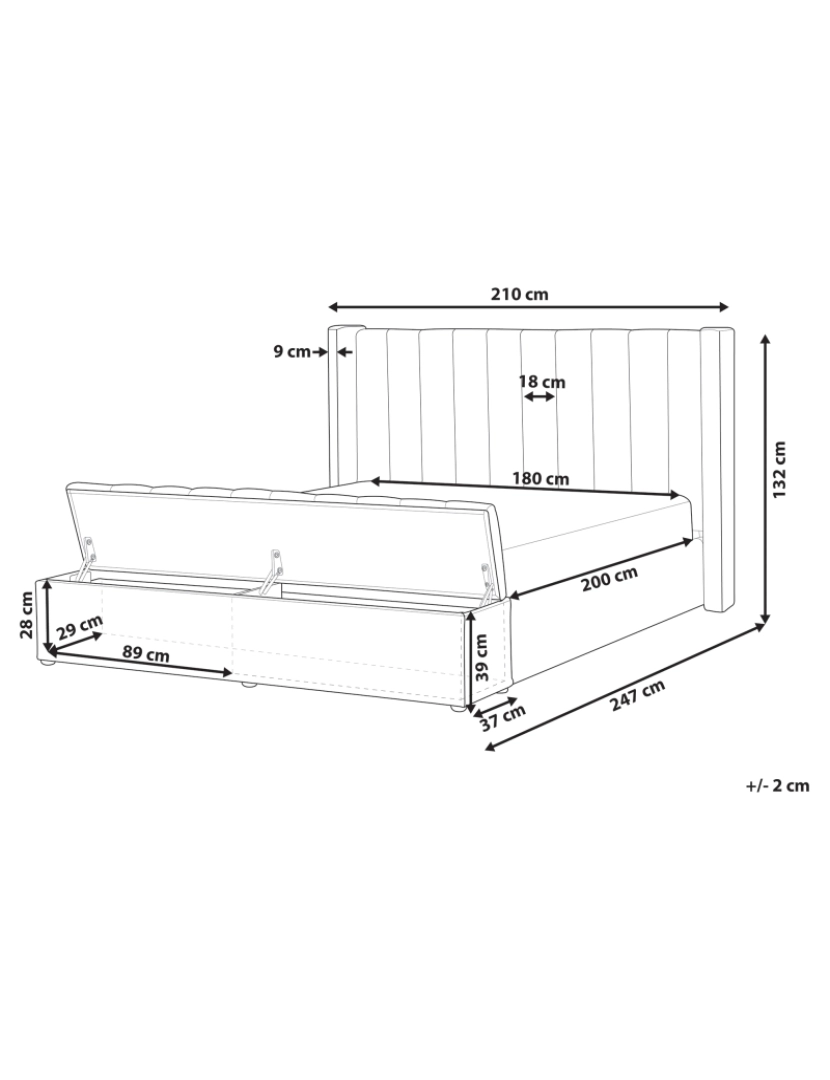 Beliani - Cama de casal com arrumação em veludo creme 180 x 200 cm NOYERS