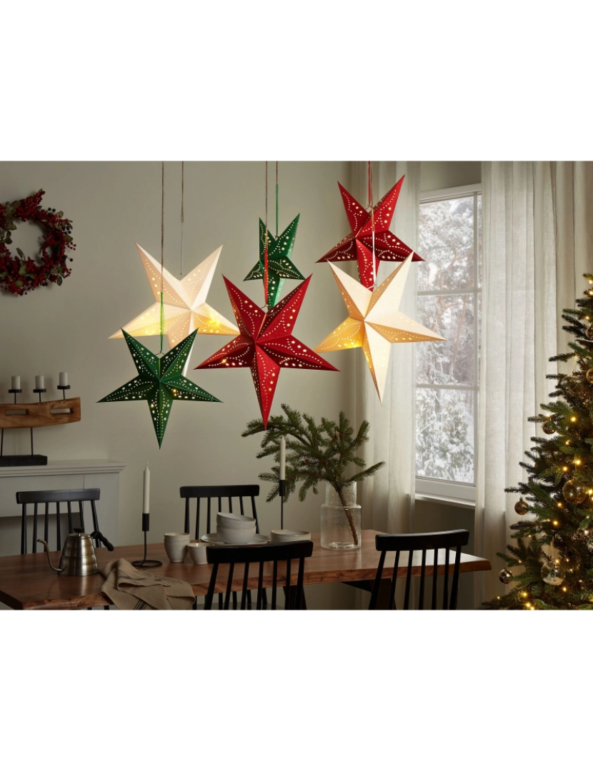 imagem de Conjunto de 2 estrelas de papel com LED em branco brilhante 60 cm MOTTI2