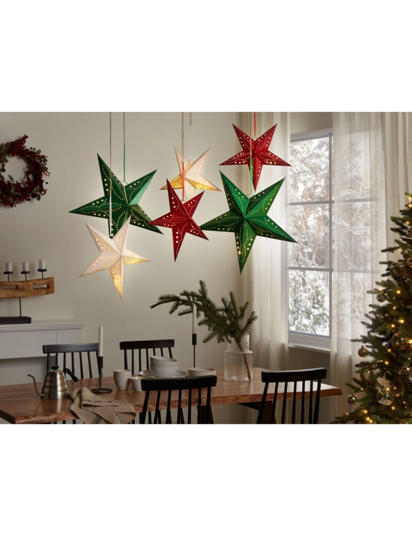 imagem de Conjunto de 2 estrelas de papel com LED em verde brilhante 60 cm MOTTI2