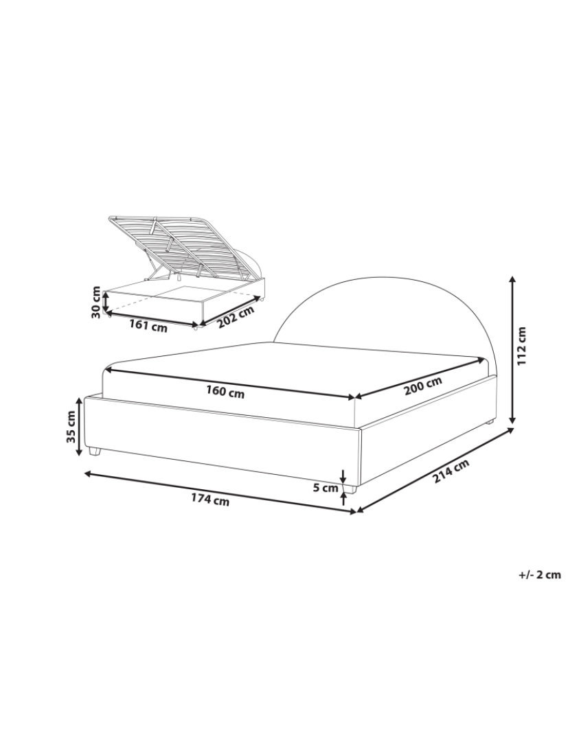 Beliani - Cama de casal com arrumação em veludo cinzento claro 160 x 200 cm VAUCLUSE