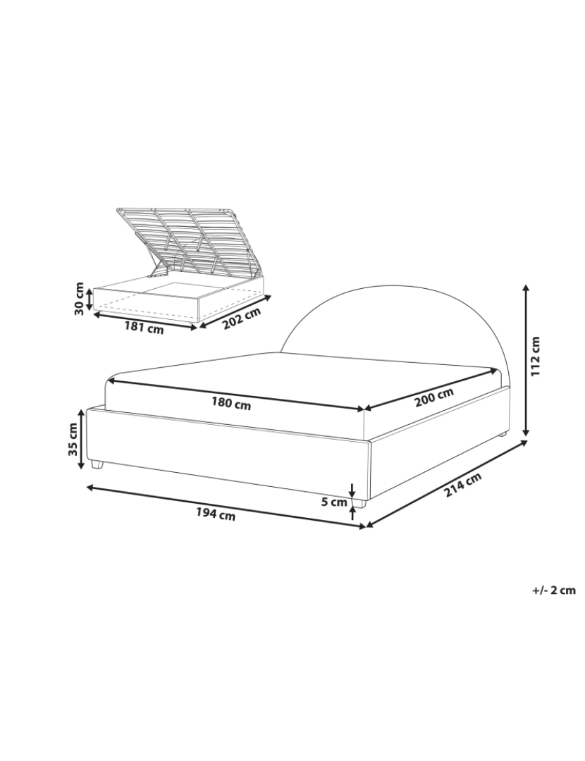 Beliani - Cama de casal com arrumação em veludo cinzento claro 180 x 200 cm VAUCLUSE