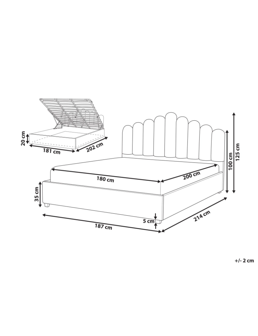 Beliani - Cama de casal com arrumação em veludo branco creme 180 x 200 cm VINCENNES