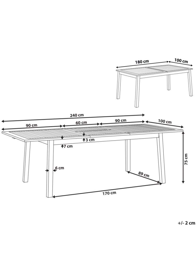 Beliani - Mesa de jardim 180/240 x 100 cm Madeira maciça Castanho claro CESANA