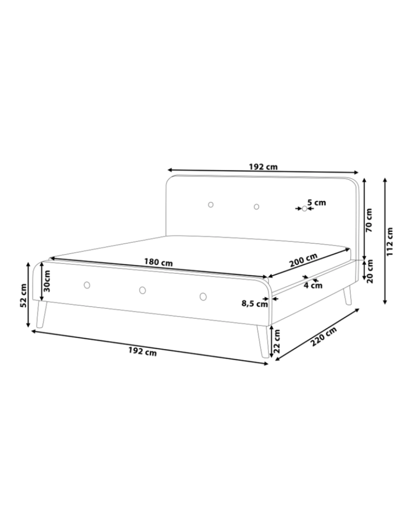 Beliani - Cama de casal em tecido cinzento claro 180 x 200 cm RENNES