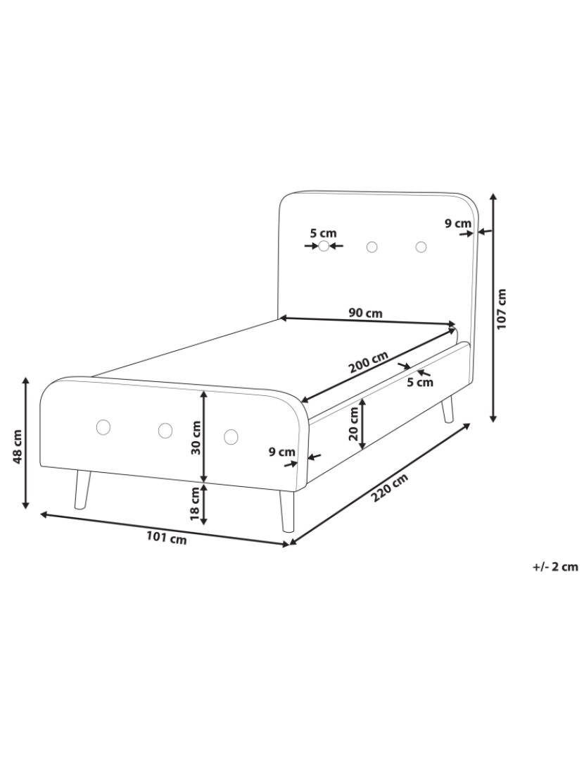 Beliani - Cama de solteiro em tecido creme claro 90 x 200 cm RENNES