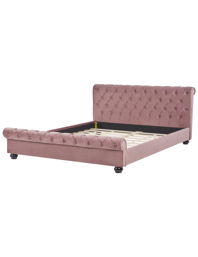 imagem de Cama de casal em veludo rosa 180 x 200 cm AVALLON3