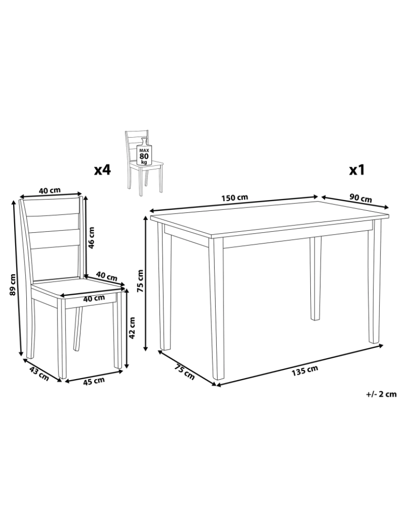 Beliani - Conjunto de refeição com 4 lugares em madeira castanha e branca GEORGIA