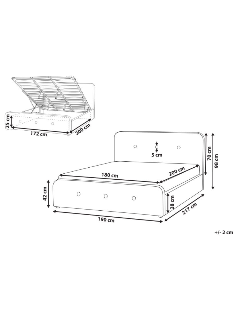 Beliani - Cama de casal com arrumação em tecido creme claro 180 x 200 cm RENNES