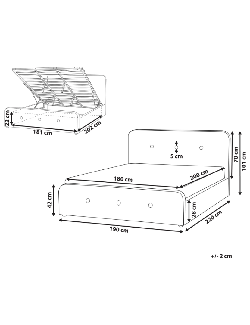 Beliani - Cama de casal com arrumação em tecido cinzento escuro 180 x 200 cm RENNES