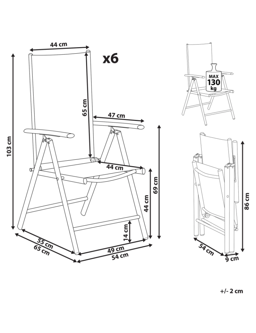 Beliani - Cadeira de jardim Conjunto de 6 Metal Preto CATANIA