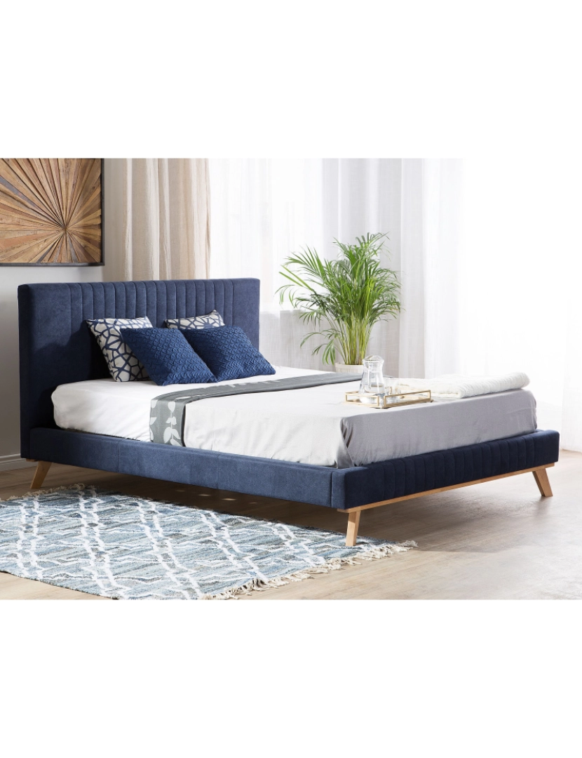 imagem de Cama de casal em chenille azul escura 160 x 200 cm TALENCE2