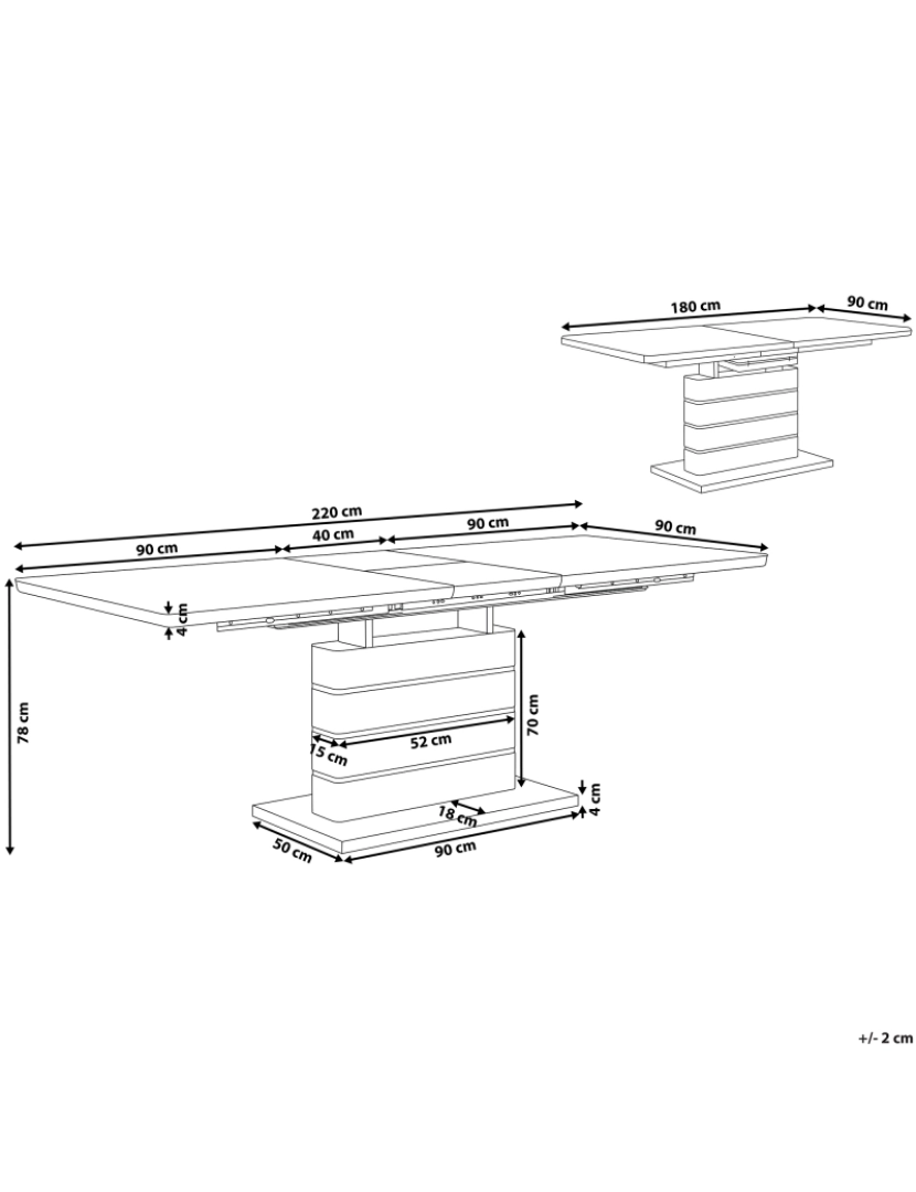 Beliani - Mesa de jantar com base em aço inoxidável 180/220 x 90 cm branca e prateada HAMLER