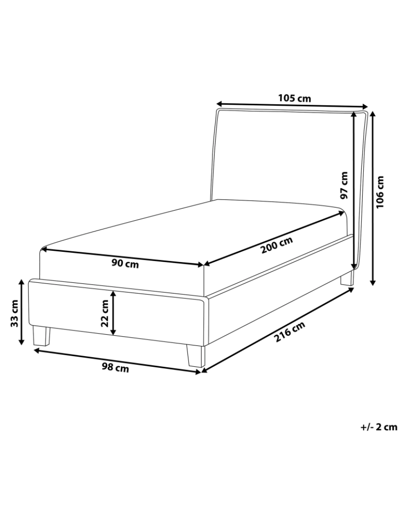 Beliani - Cama de solteiro em tecido creme 90 x 200 cm SENNEZ