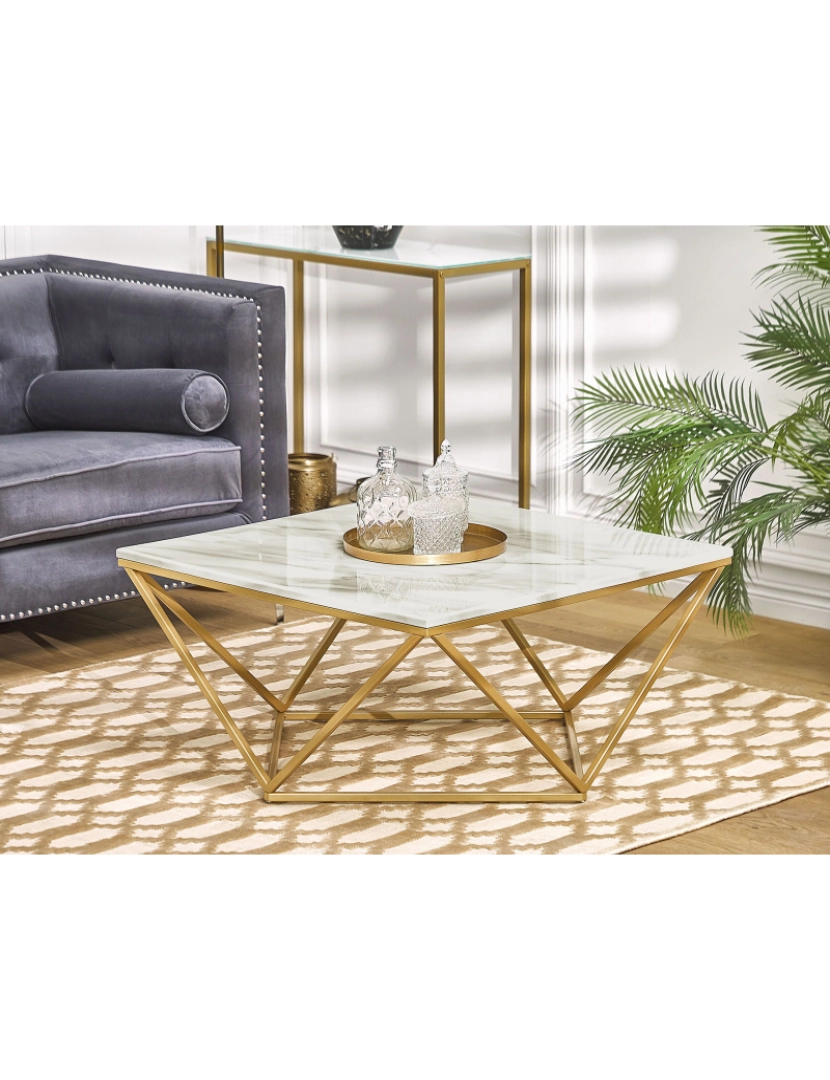 imagem de Mesa de centro efeito de mármore creme com dourado MALIBU2