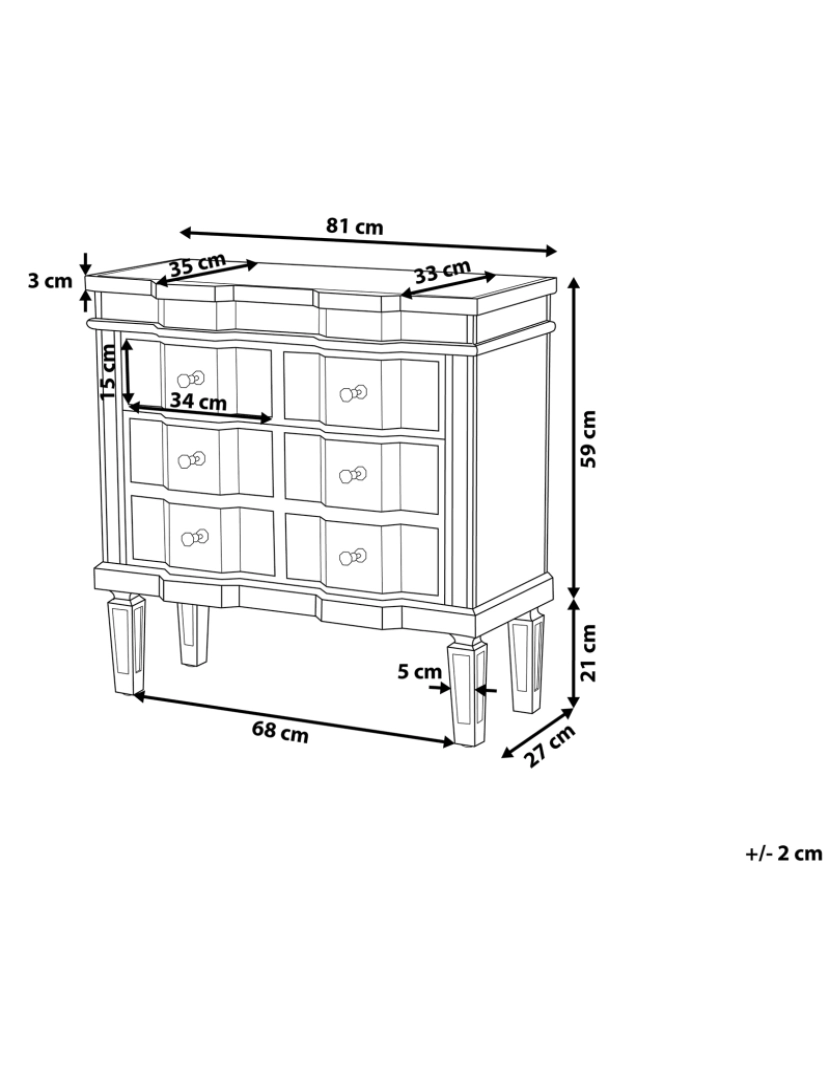 Beliani - Cómoda com 6 gavetas em efeito espelhado MOZELA